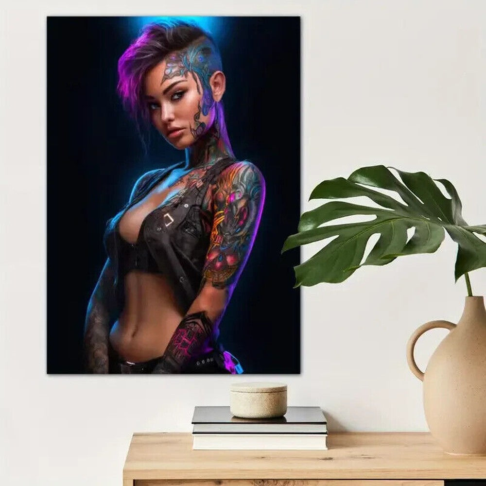 Stunning Tattoo Girl With Purple Hair Artistic Canvas Print 12" x 16" NEW! Home & Garden:Home Décor:Posters & Prints Style Your Walls